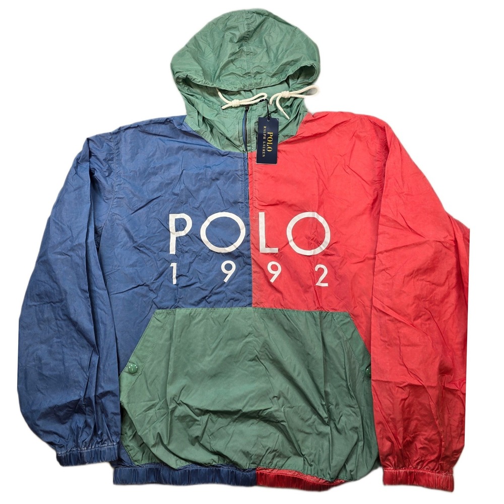 Polo Ralph Lauren Windbreaker Men Medium Colorblock 1992 Stadium Laguna $298 NEW - Picture 1 of 9